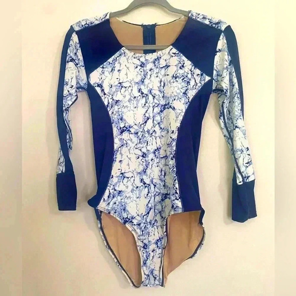 Long Sleeve tart swim Blue Bathing suit - Picture 1 of 4